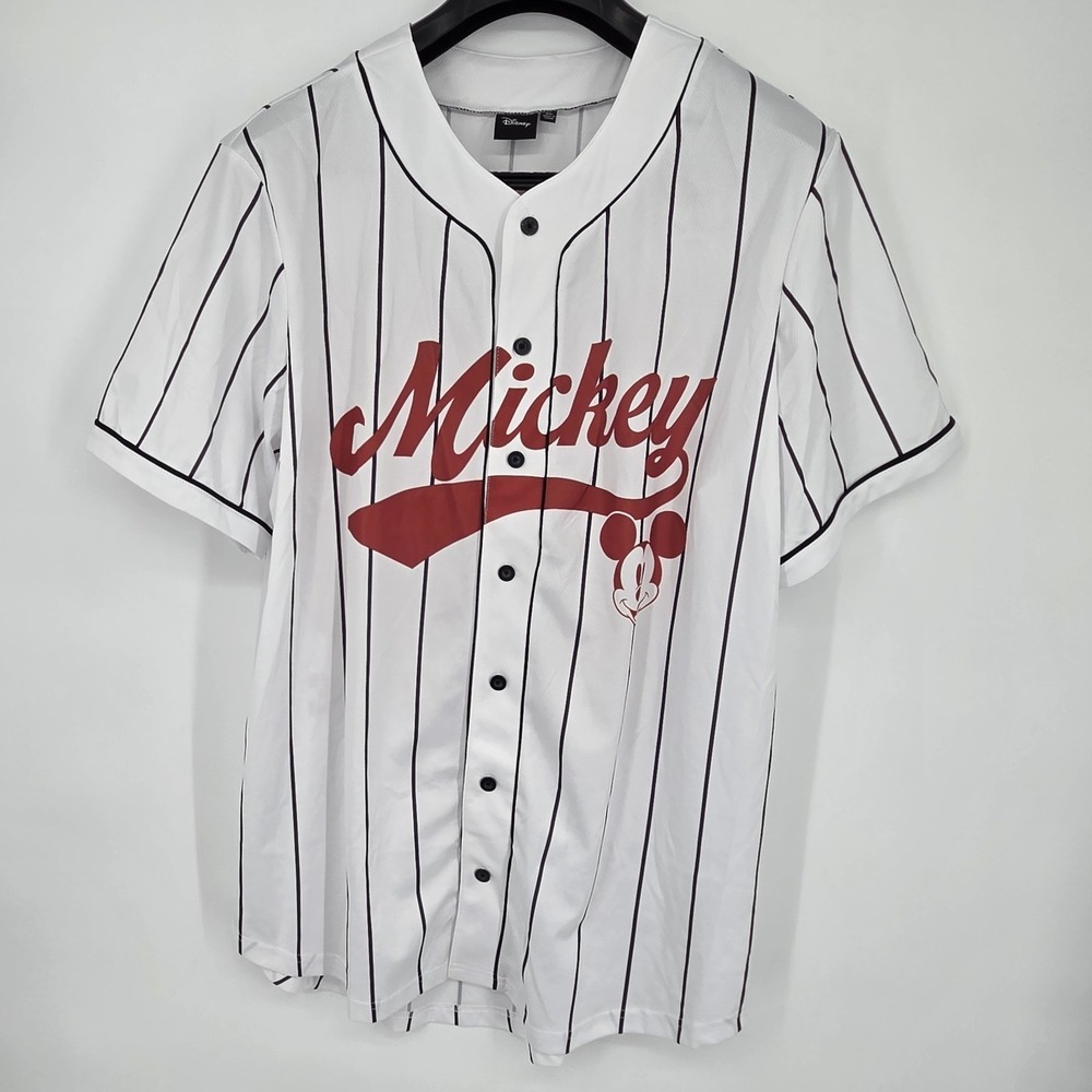 Disney Mickey Mouse Baseball Jersey Mens XL Button Up Short Sleeve #28 NWOT